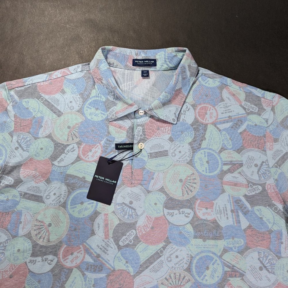 Peter Millar Crown Crafted Ace Disc Men`s Pefromance Golf Polo Shirt Size 2XL